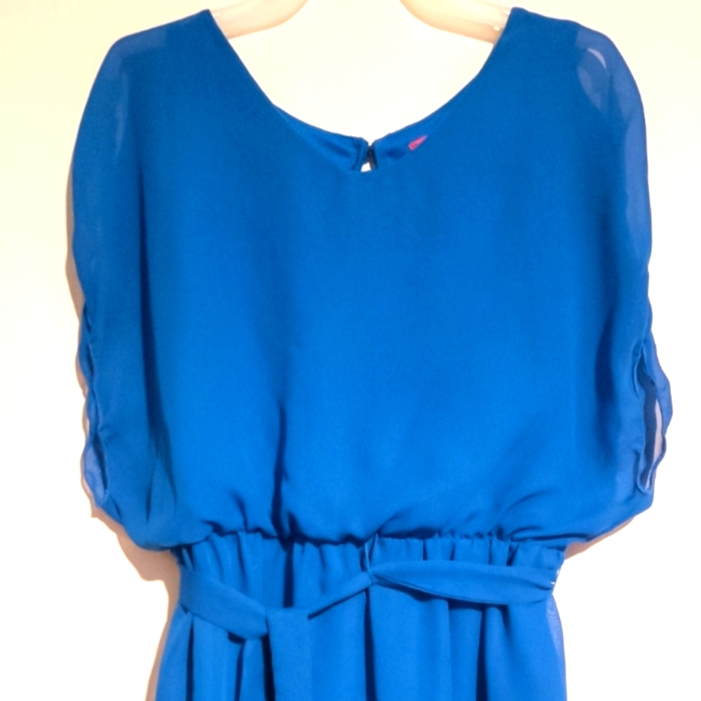 Pinky Blue  Open Sleeve Midi Dress With Tie Waste